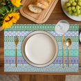 thumbnail image 4 of Purple Green Boho Placemats Set of 6, Vintage Ethnic Tribe Abstract Art Placemats for Dining Table, Place Mats for Kitchen Tabletop, Waterproof Wipeable Dining Table Mats Set, 4 of 9
