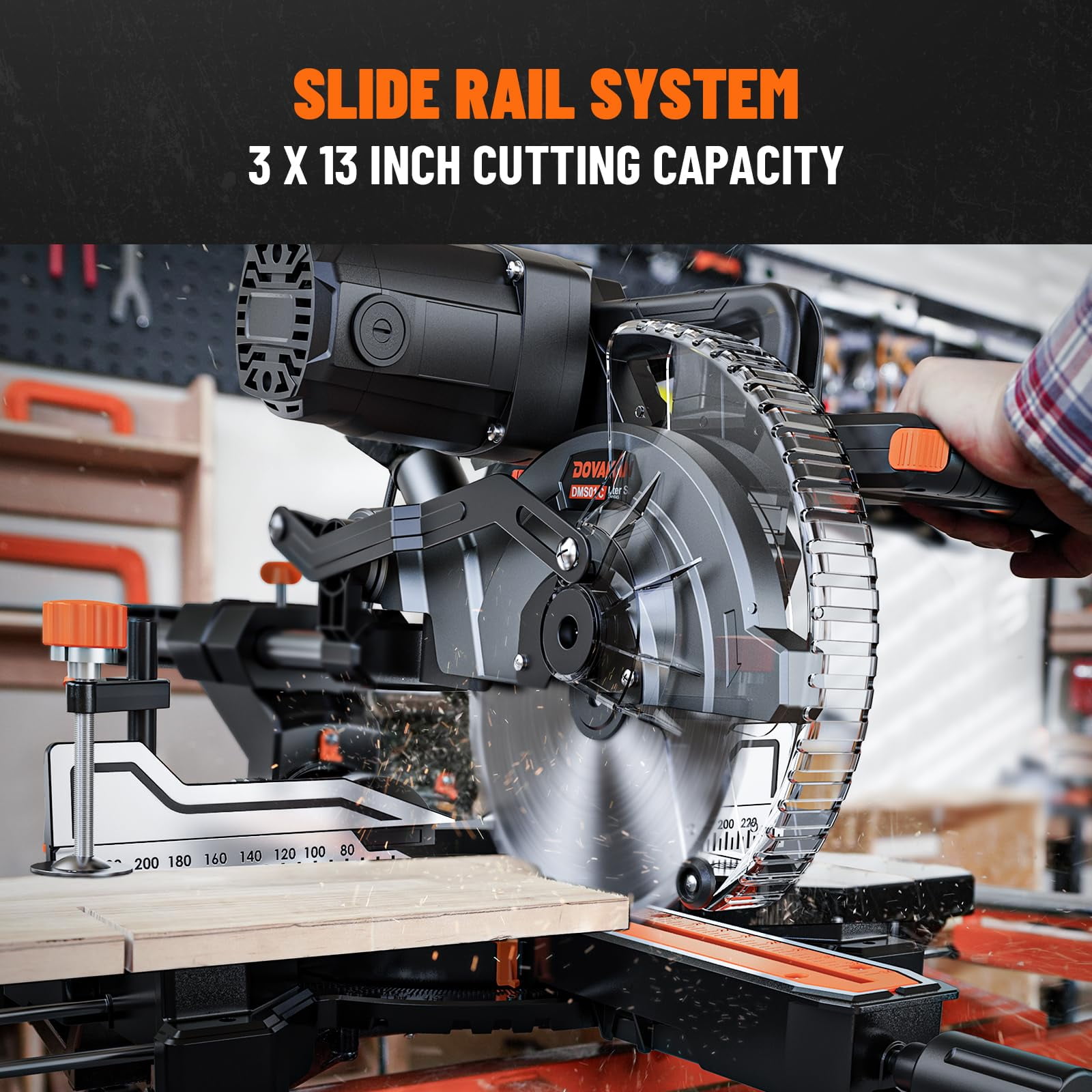 DOVAMAN 10-Inch Dual Bevel Sliding Miter Saw with LED Shadow Line, 15A Motor, 2-Speed Control, Wide Cutting Capacity