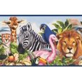 thumbnail image 1 of Zebra Giraffe Lion Jaguar Elephant Parrot Antelope Animals Wallpaper Border Retro Design, Roll 15' x 9", 1 of 3