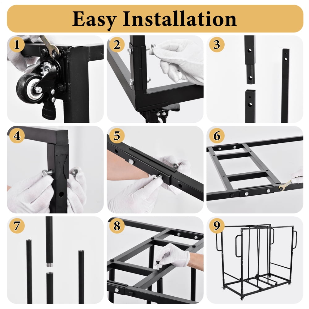 Folding Table Cart, Heavy Duty Table Dolly Swivel Wheels, Drywall Dolly Cart w/ 500 LBS & 32-40 Table Capacity for Party Events, Hotel, Factory, Warehouse