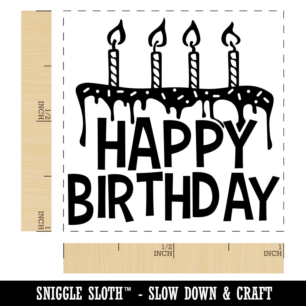 Happy Birthday Cake with Candles Self-Inking Rubber Stamp Ink Stamper - Brown Ink - Small 1 Inch
