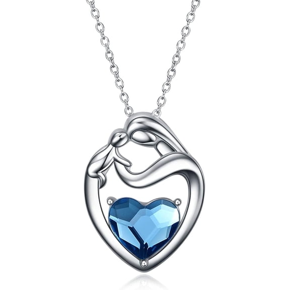 AOBOCO Gifts for Mom 925 Sterling Silver Heart Pendant Necklace Mom and Son Daughter Necklace Jewelry Gifts for Women Mom