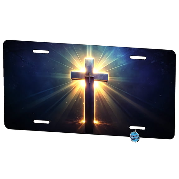 Glowing Religious Cross Metal Novelty License Plate