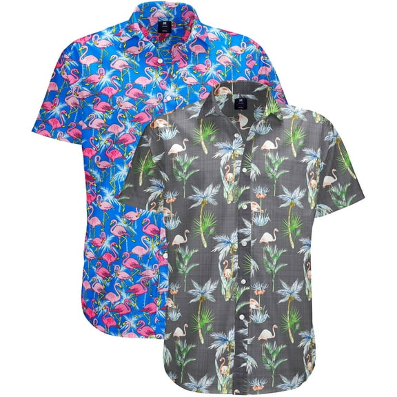 Visive Men's Stylish Hawaiian 2 Pack Button Down Short Sleeve Shirt - For Big & Tall Men - Up Fun Aloha Shirts for Casual and Party Wear - Diverse Prints for Every Occasion - Durable & Fashion-Forward