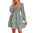 thumbnail image 1 of Lucakuins, minivestido de verano para mujer, estampado Floral, cuello cuadrado, manga larga, volantes, pastel, primavera otoño, vestido informal Lucakuins  moda, 1 of 2