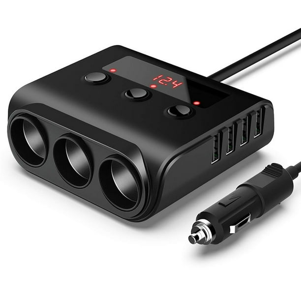 Adaptateur Allume-Cigare à 3 Voies 12V-24V Prise Splitter LED 4 Adaptateur  Chargeur USB pour Téléphone MP3 Couleur DVR: Noir 