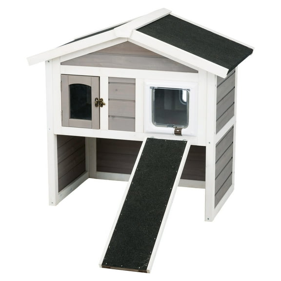 TRIXIE natura Elevated Weatherproof & Insulated Outdoor Cat House with Door Flaps, Gray