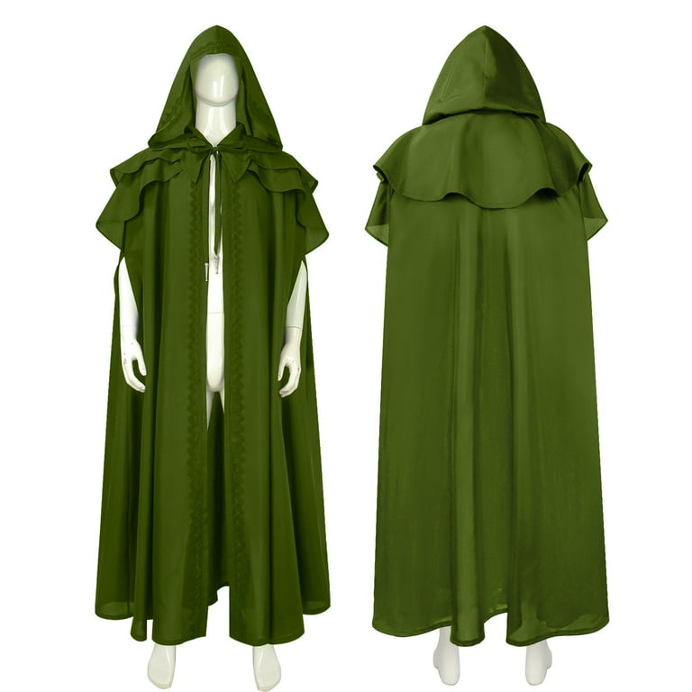 Green leaf pattern cloak（ロングマント） Green Velvet Fantasy Cape, Elven Hooded Cloak With Golden