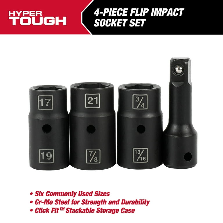 Hyper Tough Impact Socket Set 4-Piece 1/2 inch Cr-Mo Steel