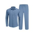 thumbnail image 4 of COOFANDY Mens Coordinated Outfit 2 Piece Linen Sets Casual Long Sleeve Button Down Cuban Shirt and Loose Pants Set Beach Vacation, 4 of 6