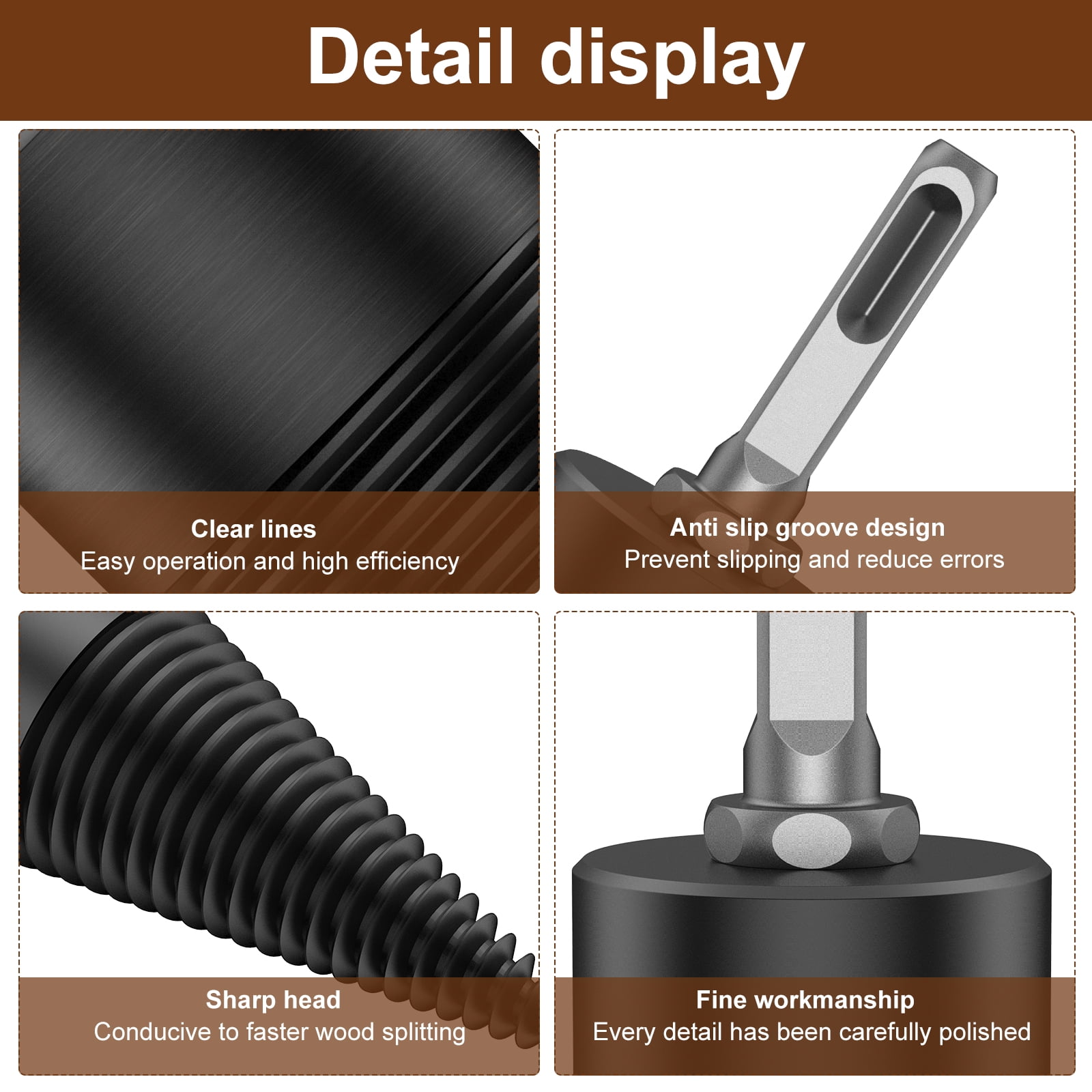 Lzvxtym 2Pcs Firewood Log Splitter 32mm 42mm High-Carbon Steel Wood Log Drill Bit with Hex/Round/Square Shank Titanium Coated Sturdy Wood Splitting Screw Cone for Electric Drill Camping