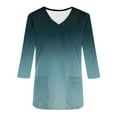 thumbnail image 4 of Xfvqtps Scrub Tops for Women Gradient Soft V-Neck 3/4 Sleeve Scrubs Comfortable Nursing Uniforms New Casual Printed T-shirt Nursing Clothes Top Working Uniforms with Pockets Dark Blue, 4 of 5