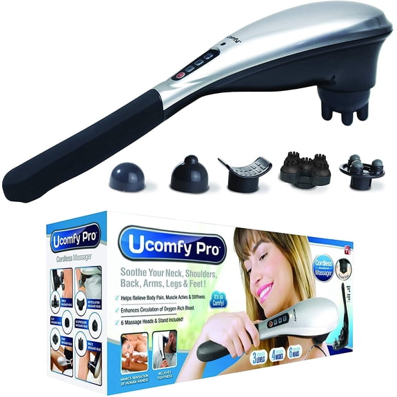 uComfy Pro, Rechargeable Handheld Deep Tissue Percussion Massager for Back, Neck, Shoulders, Leg, Foot and Sore Muscle Therapy with Electric Charging Stand and Massaging Heads, As Seen On TV