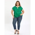 thumbnail image 2 of DARING DIVA Women's Plus Tops Keyhole Crew Neck Tulip Blouses 1X Green, 2 of 6