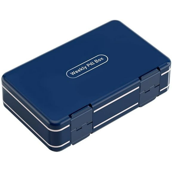 Pill Organizer, Large Capacity Portable Pill Box, Double-Layer Pill Organizer Box with Silicone Seals, Multi-Compartment Design (Blue)