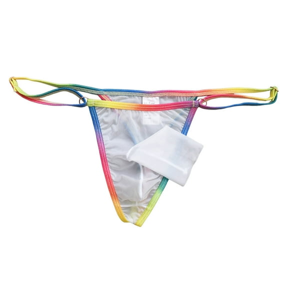khonts,Men's See Through Mesh Thong Underwear Sexy Hollow Out G-String Panties Bulge Pouch T-Back Thongs White One Size