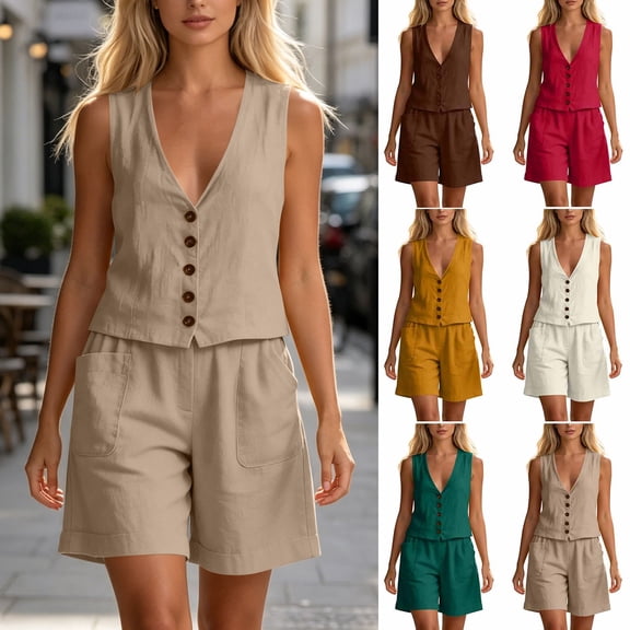 Smsaxvxz 2 Piece Lounge Sets for Women Summer Vacation Beach Travel Airport Outfits Casual Cruise Fashion 2026 Khaki 2XL