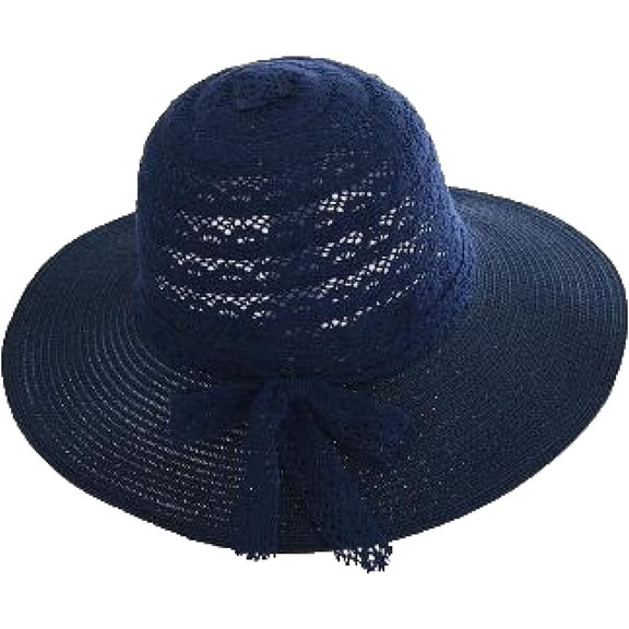 CoCopeaunts Summer Ladies Straw Bucket Hat Lace Bow Belt Travel Hollow Sun Hat Floppy Foldable Wide Brim Beach Fisherman Hat