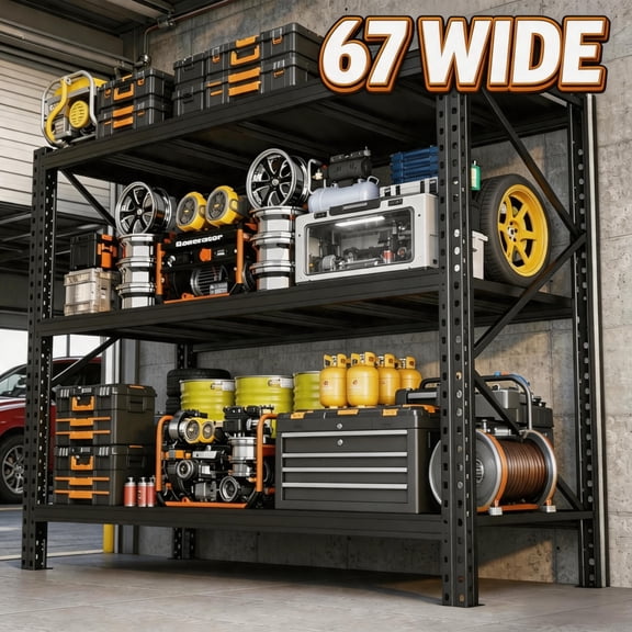 Double Reinforced Garage Shelving, 5000LBS Super Load-Bearing Metal Rack, Industrial Warehouse Shelves for Inventory and Bulky Items, Black, 67"W x 20"D x 63"H, 3 Tier