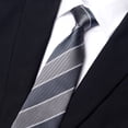 thumbnail image 5 of Yongchuantie Men's 3.15" Necktie Fashion Grey Double Splicing White Stripe Pattern Hand Knot 8CM Wide Tie+Gift Box, 5 of 7