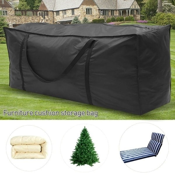 Dokon Garden Furniture Cushion Storage Bag Heavy Duty Waterproof Breathable Oxford Fabric Christmas Tree Storage Bag 125x40x55cm - Black D 