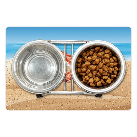 Cancun Pet Mat for Food and Water, Cartoon Style Design of a Starfish on the Beach, Non-Slip Rubber Mat for Dogs and Cats, 18" X 12", by Ambesonne