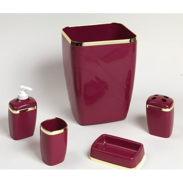 Royal Bath 5 Piece Plastic Accessory Set In Burdy Gold Which Includes Wastebasket Lotion Pump Tumbler Toothbrush Holder And Soap Dish Com - Red And Gold Bathroom Accessories Royal Bath 5 Piece Plastic Accessory Set In Burdy Gold Which Includes Wastebasket Lotion Pump Tumbler Toothbrush Holder And Soap Dish Com - Red And Gold Bathroom Accessories