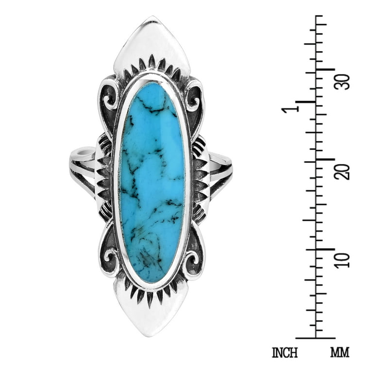 Vintage Inspired Long Oval Blue Turquoise Inlaid .925 Sterling