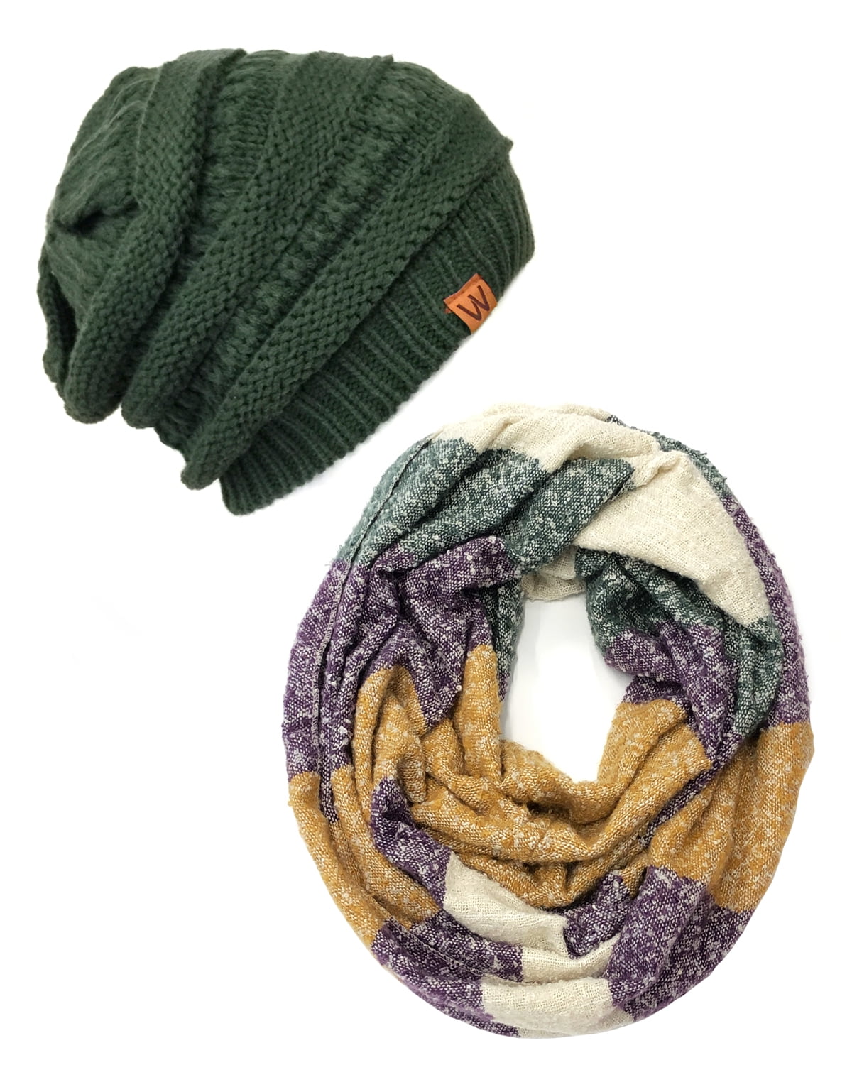 Hunter Green Wrapables Winter Warm Knitted Infinity Scarf and Beanie Hat Set 