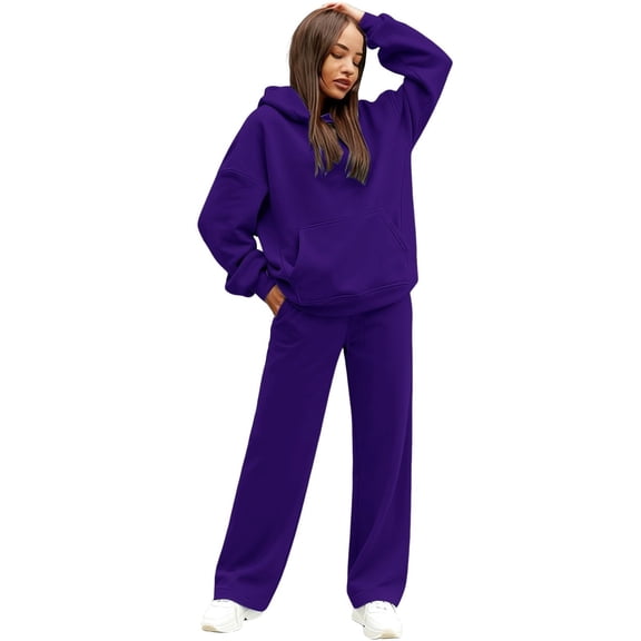 KDDYLITQ Women 2 Piece Outfits Winter Oversized Comfy Sweaters with Pocket Casual High Elastic Waisted Fashion Sweatpants Lounge Cotton Dressy Sets Dark Purple 2XL
