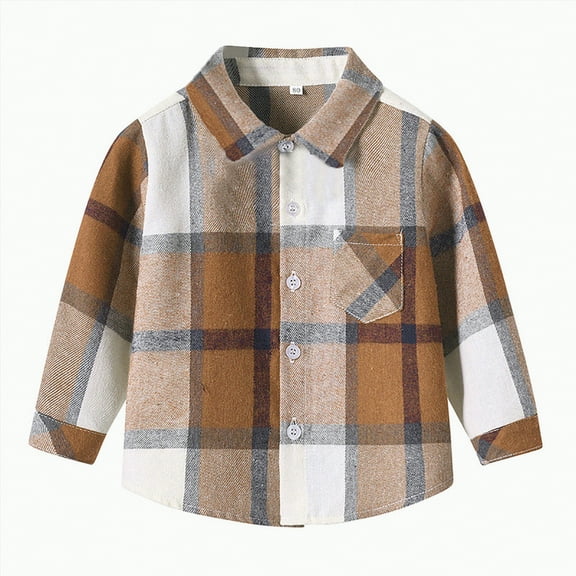CAICJ98 Toddler Baby Boy Girl Shirt Flannel Jacket Plaid Long Sleeve Button Down Shirts for Boys Fall Winter Shacket Kids Coat (Brown,3-4 Years)