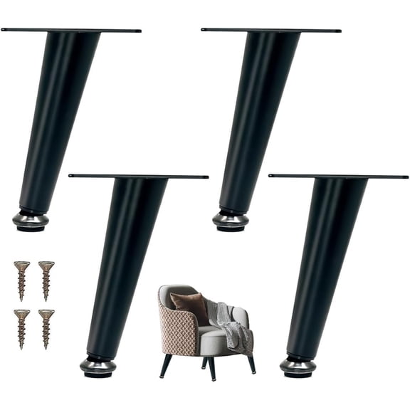 6 Inch Black Metal Furniture Legs Set of 4 – Heavy Duty Modern Replacement Sofa Feet, Couch Legs, Chair Cabinet & Bench Feet