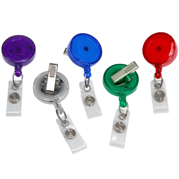5 Pack Translucent Assortment Retractable ID Badge Reels with