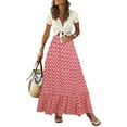 thumbnail image 3 of Seyurigaoka Women Summer Bohemian Maxi Skirt Ruffled Hem Geometric Print Elastic High Waist A-Line Skirt for Women Beaches Club Streetwear, 3 of 9