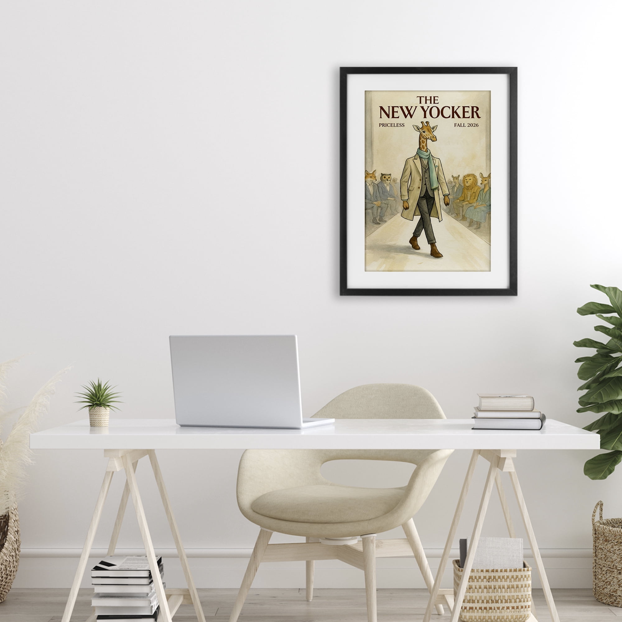 Stupell Industries New Yocker Giraffe Model Black Framed Print Under Glass, design by Grotto Studios