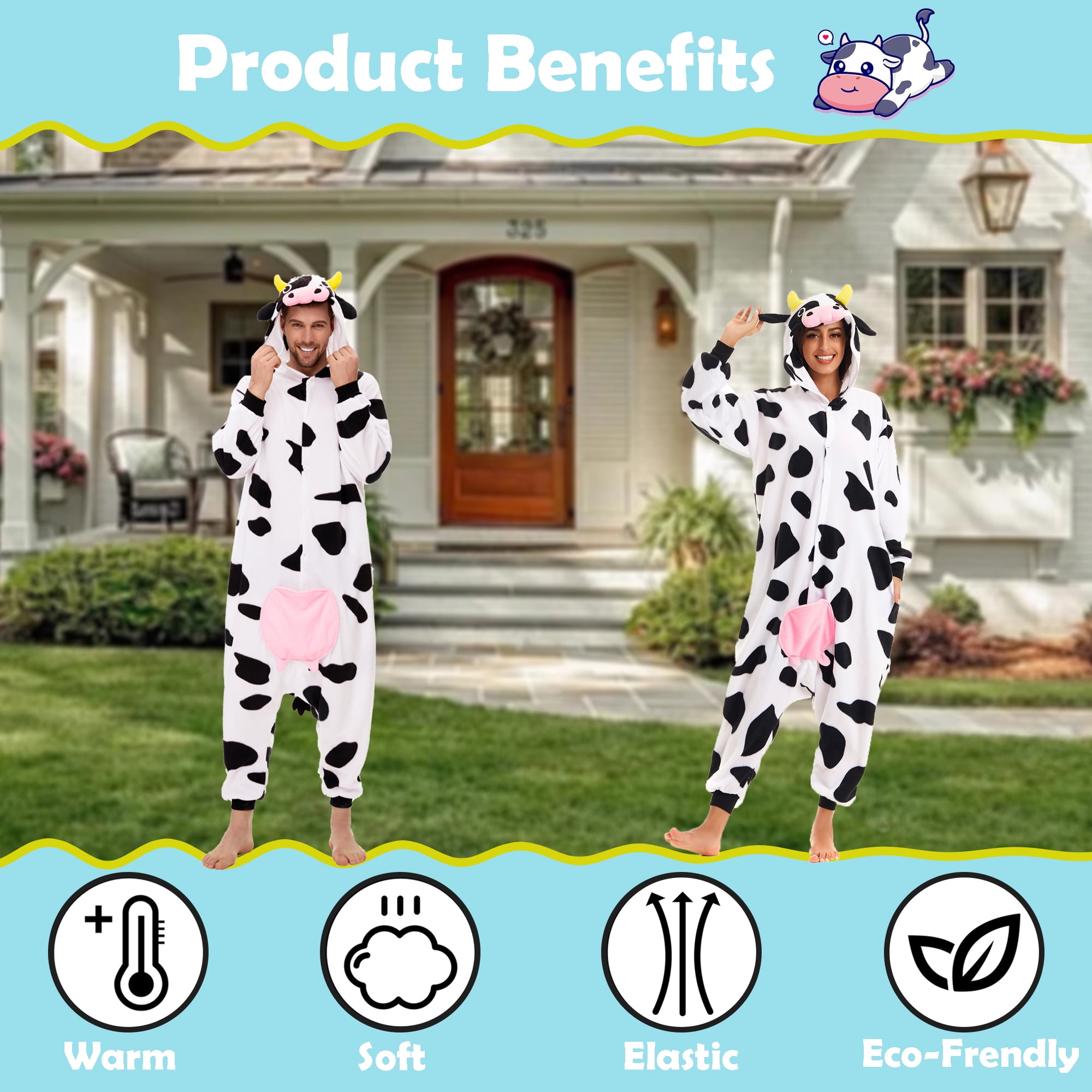 Cow Onesie Adult CANASOUR Cosplay Farm Animal Pajamas Polyester Christmas Sleepwear Small