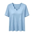 thumbnail image 4 of Levmjia Women Summer Casual Short Sleeve T-Shirt Scallop Neck V-Neck Solid Color Aesthetic Daily Wear Loose Fit Stretch Top, 4 of 7