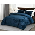 thumbnail image 2 of Chezmoi Collection Lux 3-Piece Navy Blue Velvet Comforter Set Queen Size, All Season Lush Plush Velvet Bedding Set with Soft Washed Microfiber Reverse, 2 of 9