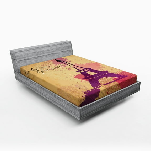 Ambesonne France Fitted Sheet, Pastel Splash Retro, Queen Size, Purple Beige