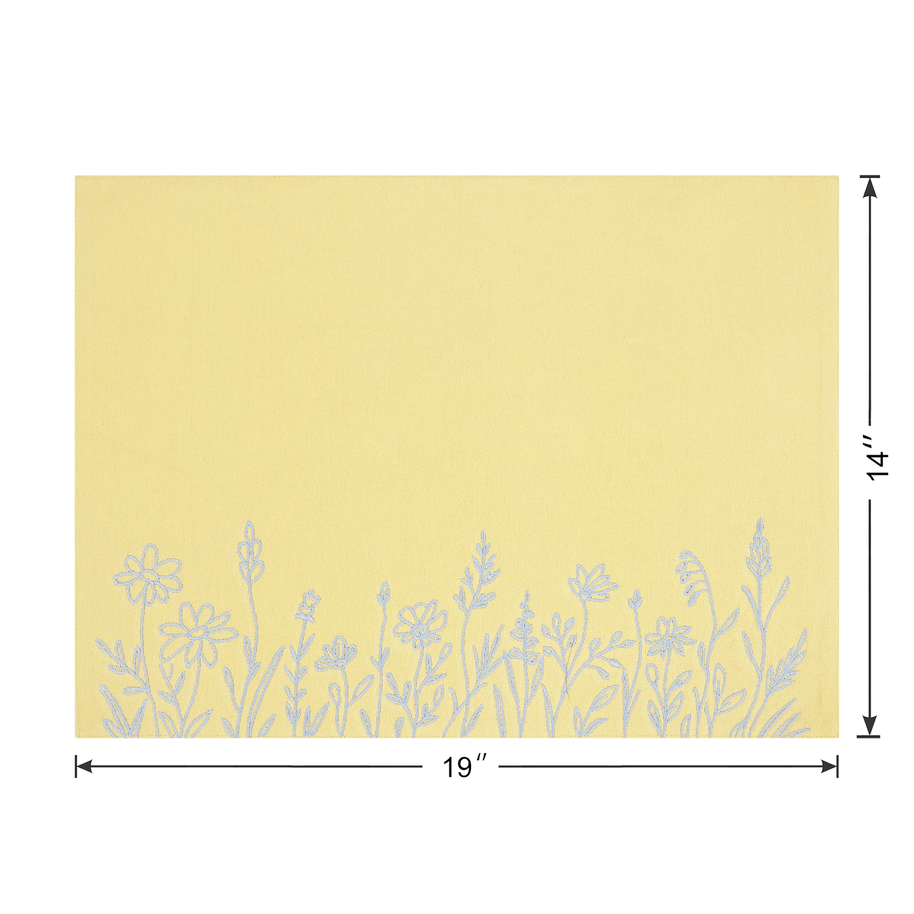 Easter Embroidered Floral 4 pack Table Placemat Set - 14" x 19" Each - 100% Cotton, Yellow
