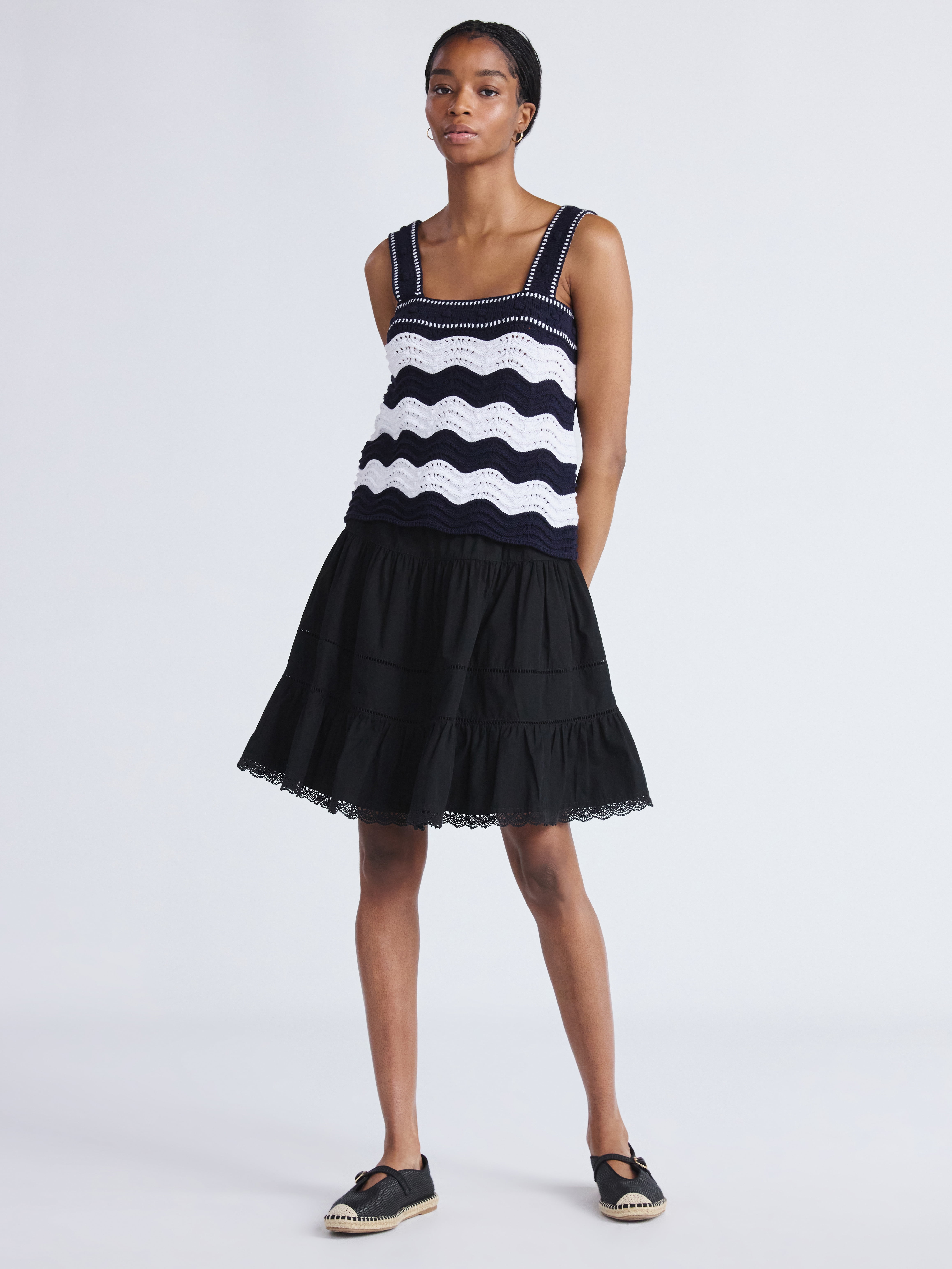 Free Assembly Women's Tiered Cotton Eyelet Mini Skirt, Sizes XS-XXL