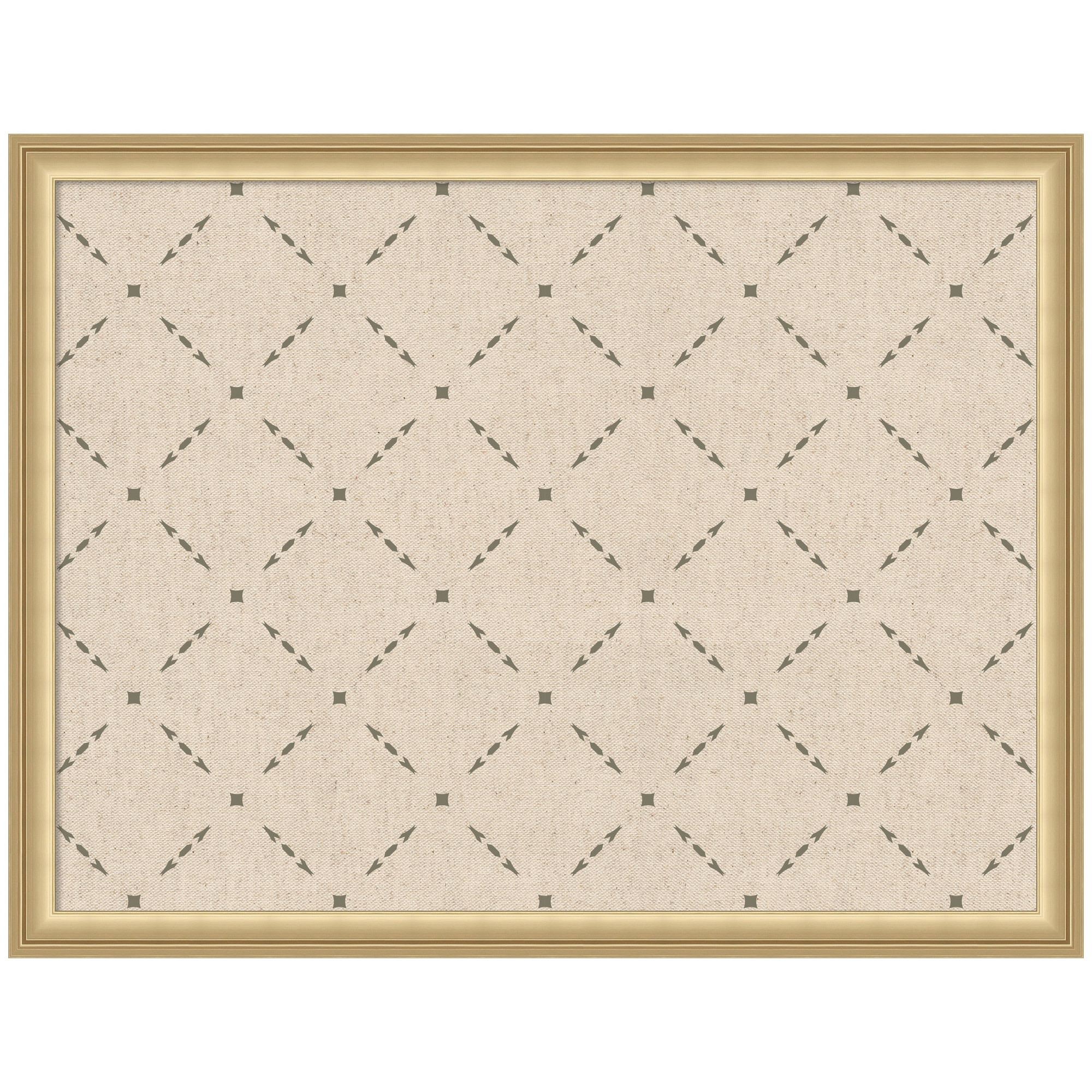 Kate and Laurel Framed Fabric Pinboard 26 x 20, Green Lattice Pattern Printed Linen Classic Bulletin Board for Use as a Vision Board or Wall Organization, Florence Gold Frame