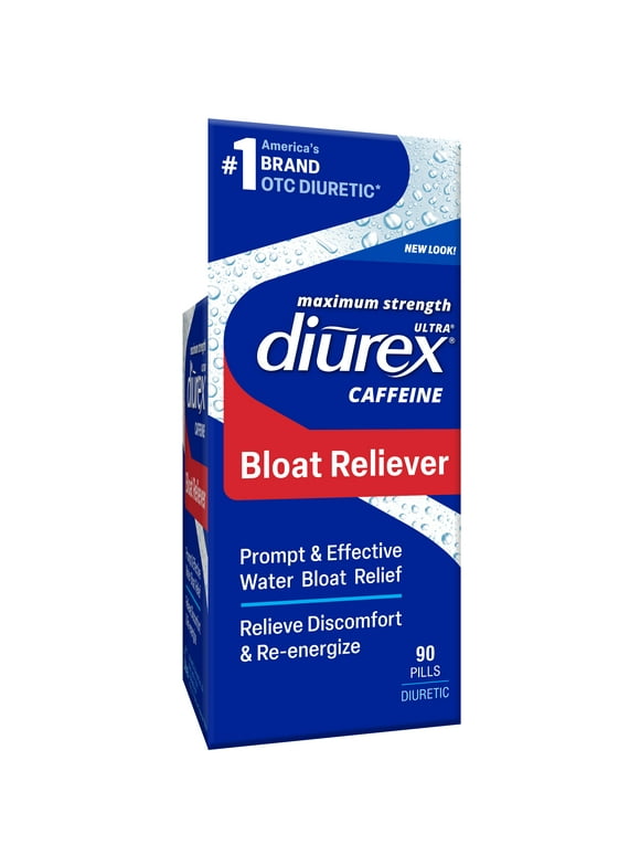 Diurex Caffeine Re-Energizing Water Pills - Relieve Water Bloat - Feel Better & Less Heavy - 90 Ct