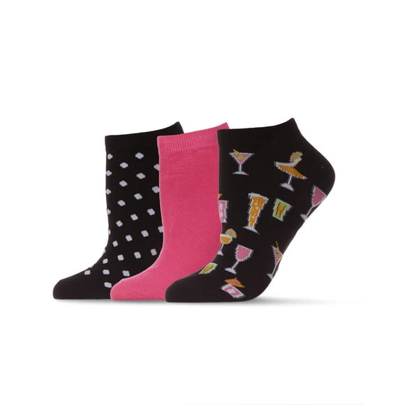 MeMoi Women's 3 Pair Pack Cocktails Rayon Blend Low-Cut Socks Black One Size