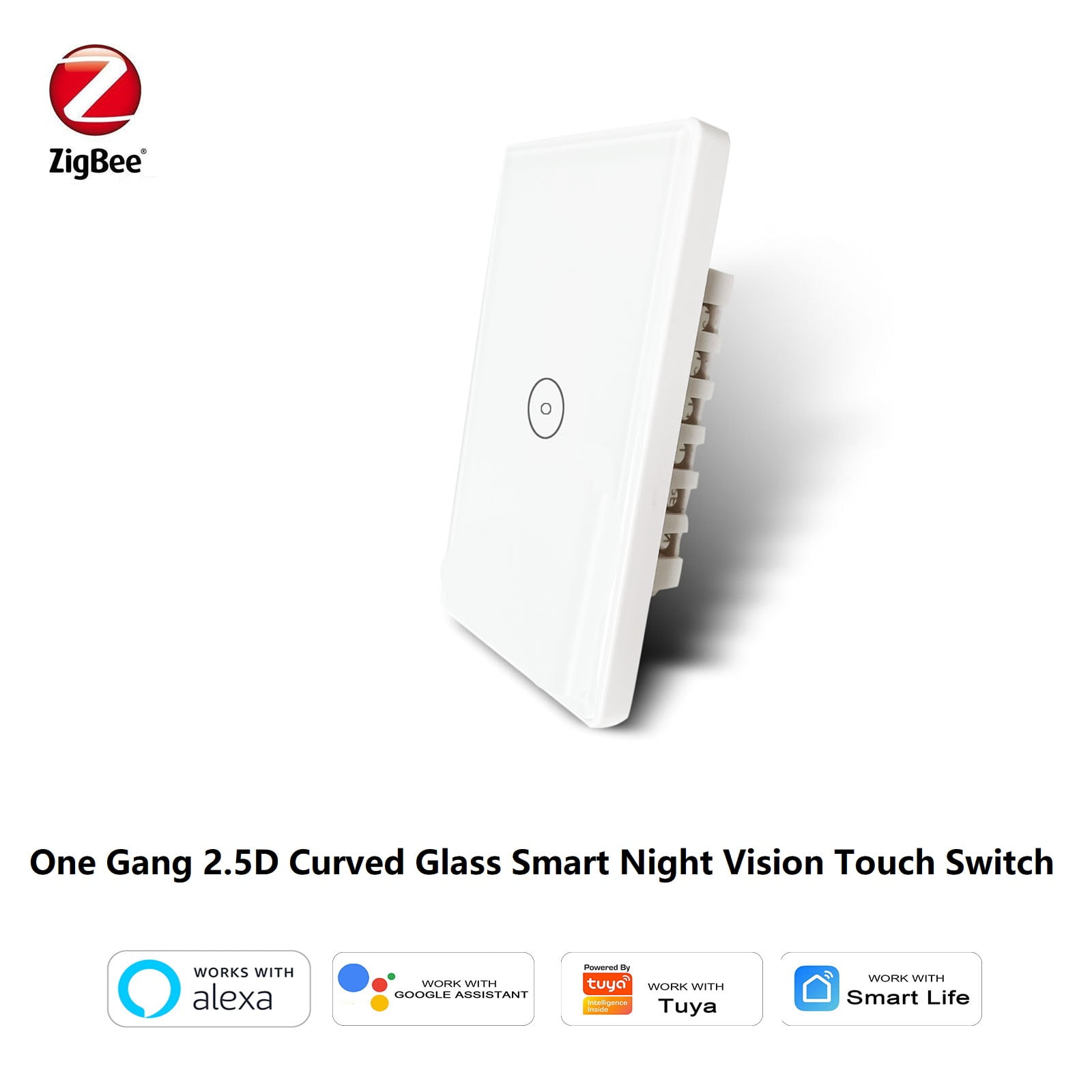 Gantch ZigBee Smart Touch Wall Light Switch,Requires Tuya ZigBee Hub,N+L Wiring,No Capacitor,Smart Life Tuya 1/2/3/4 Way Remote Control, Work with Alexa Google Home, 2MQTT,1 Gang White