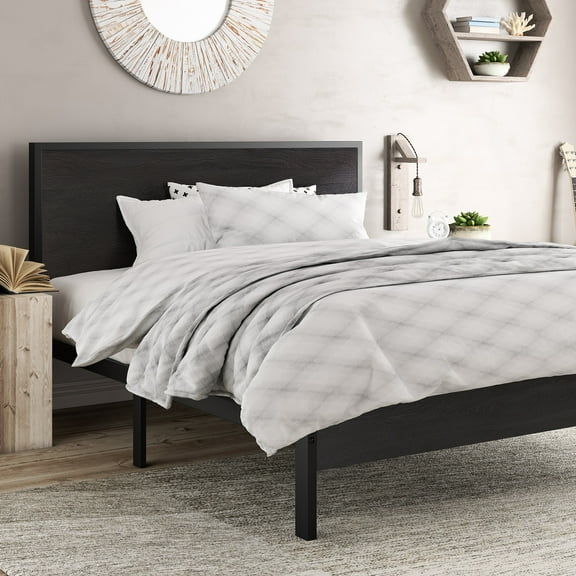 Amolife Heavy Duty Queen Size Platform Bed Frame with Wood Headboard, 12" Under Bed Storage, Black Oak