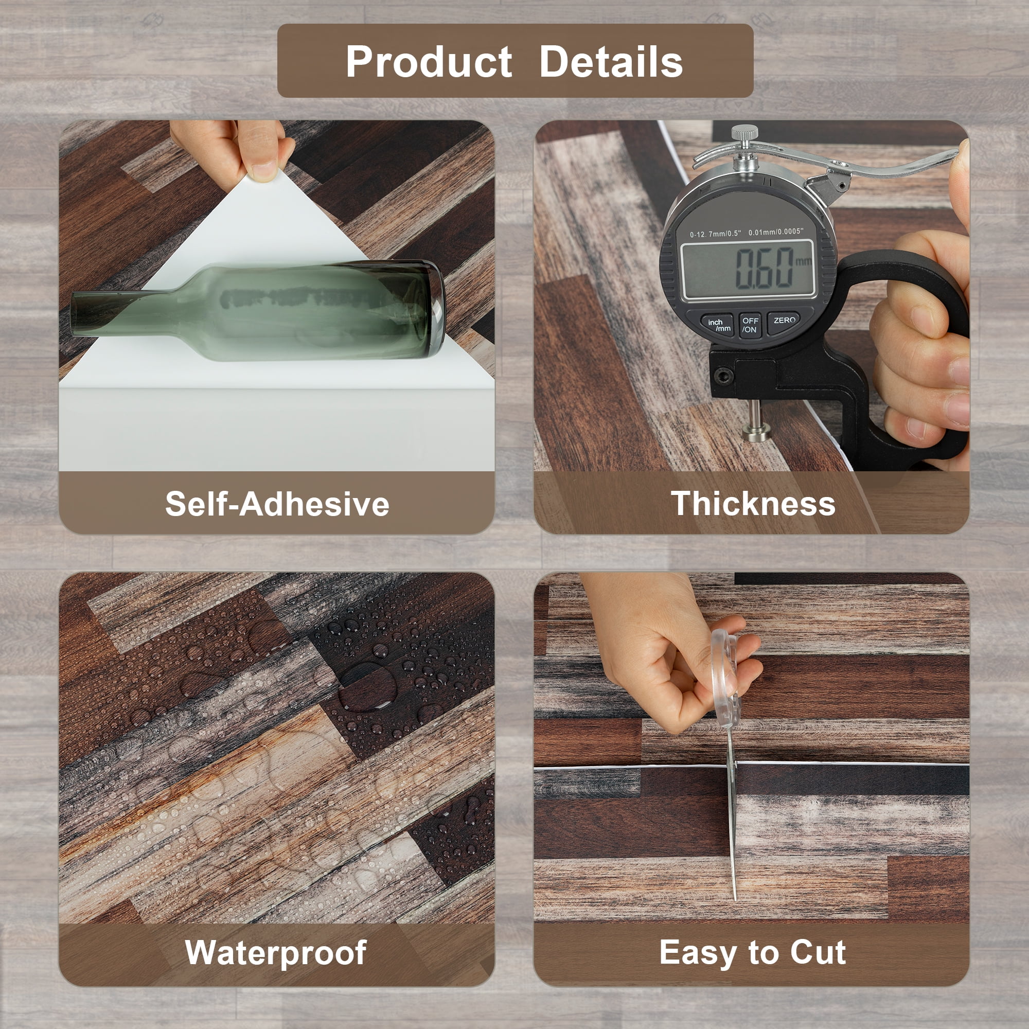 (3 pack) Abyssaly Vinyl Peel and Stick Flooring tile 15.7 inch x 118 inch, Covering Area 12.92 Sq.ft, Self-Adhesive Floor Tile Wood Grain Look for Kitchen Dinning Room Bedroom Home Decoration.