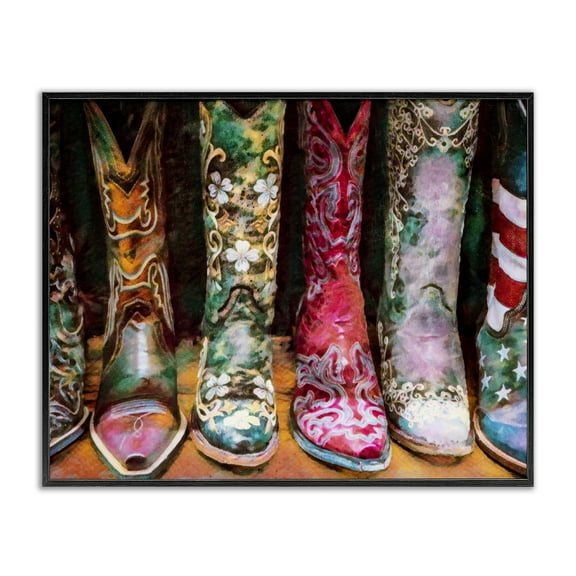 Stupell Industries Cowboy Boots Various Bold Designs Americana Apparel Painting Black Framed Art Print Wall Art, Design by Graffitee Studios