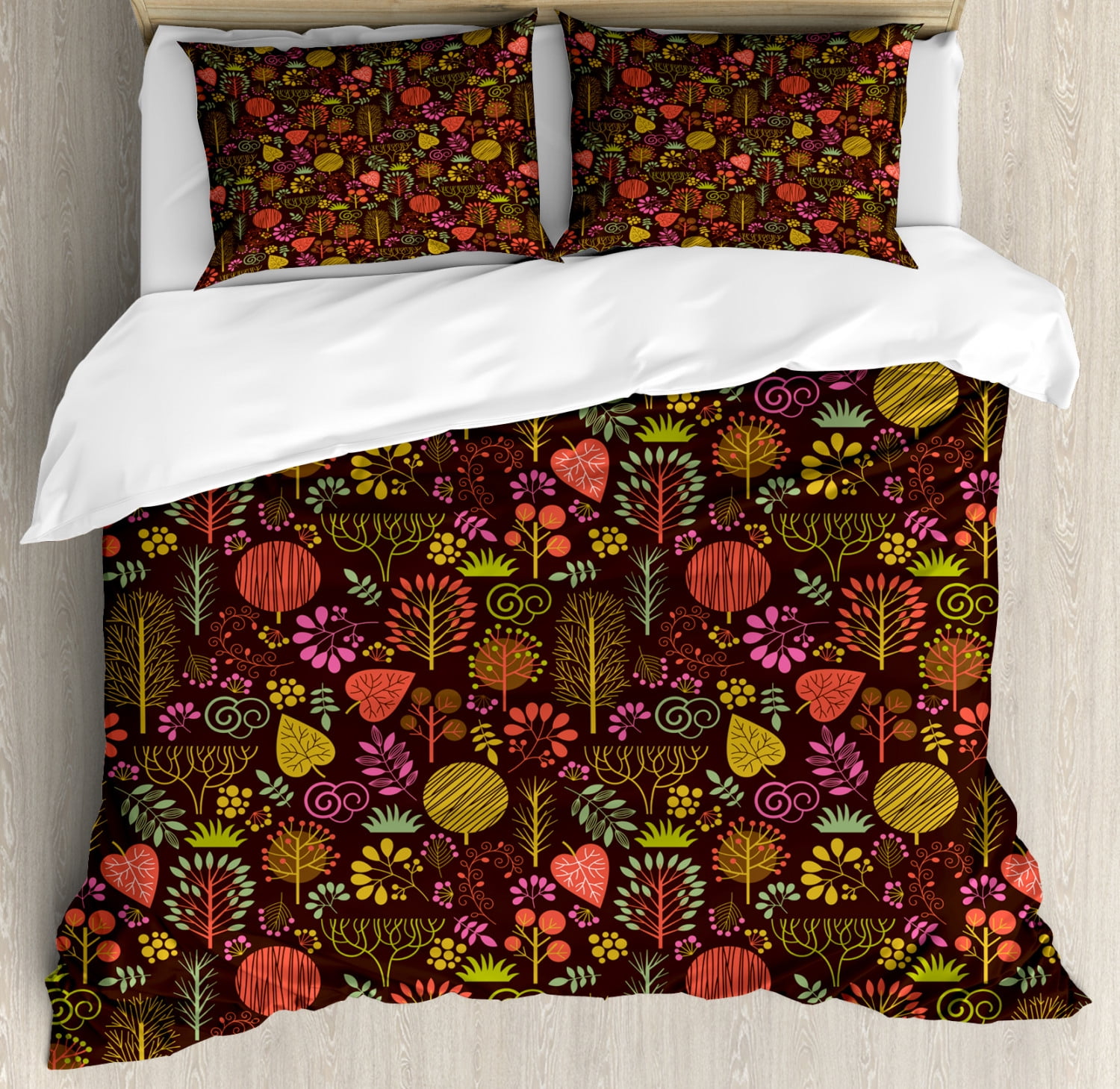 Autumn Duvet Cover Set, Continuous Pattern of Colorful Botanical Beauty