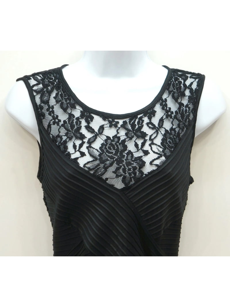 Metaphor Black Floral Lace, Pleated, Sheath Dress, Women's 6